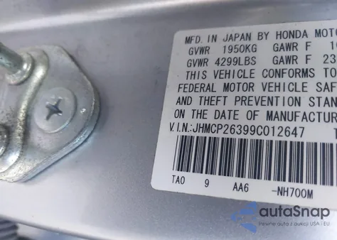 2009 Honda Accord 2.4 Lx from USA, damaged, VIN JHMCP26399C012647